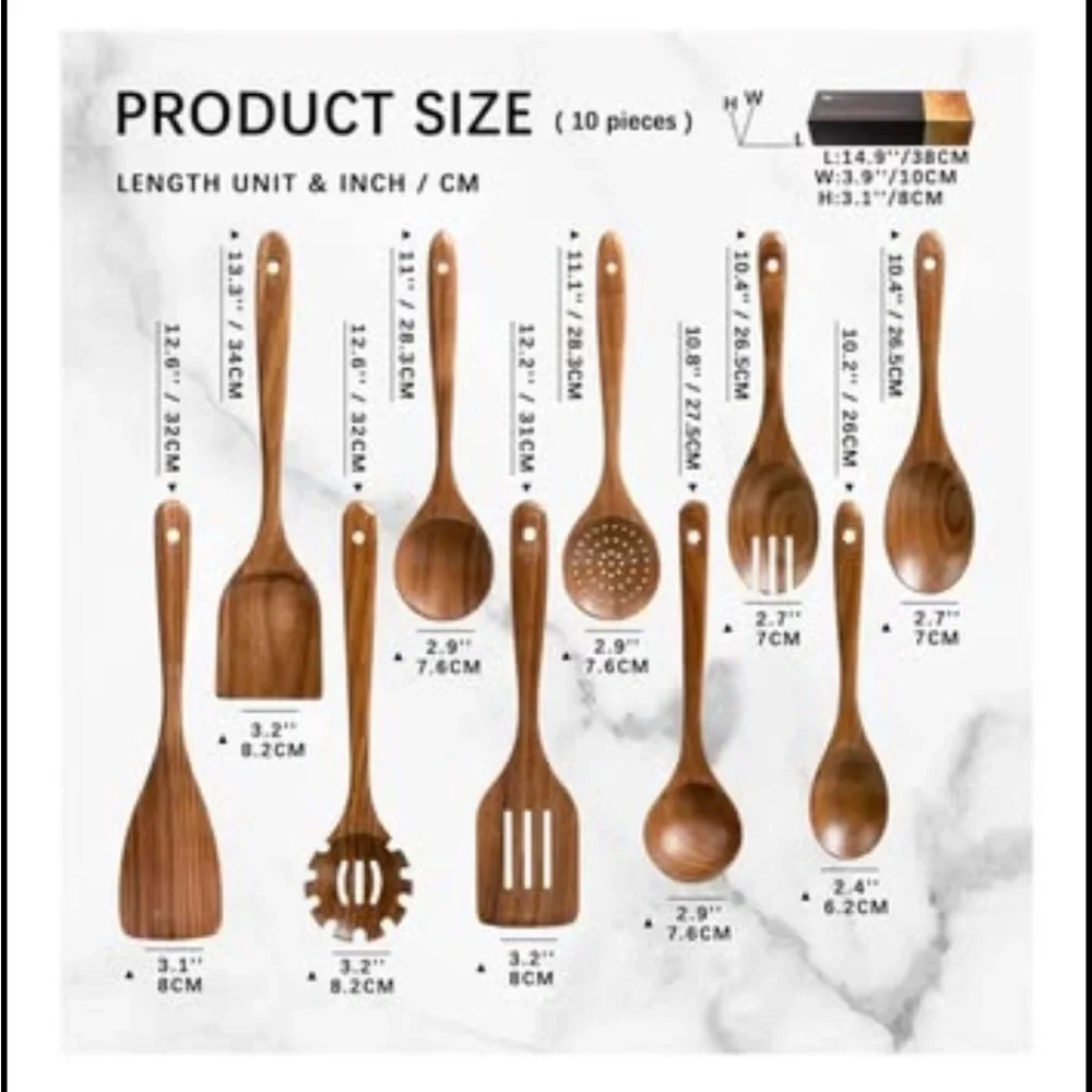 Wooden Cooking Utensil 10 Piece Acacia Wood Set - Picture 2 of 5
